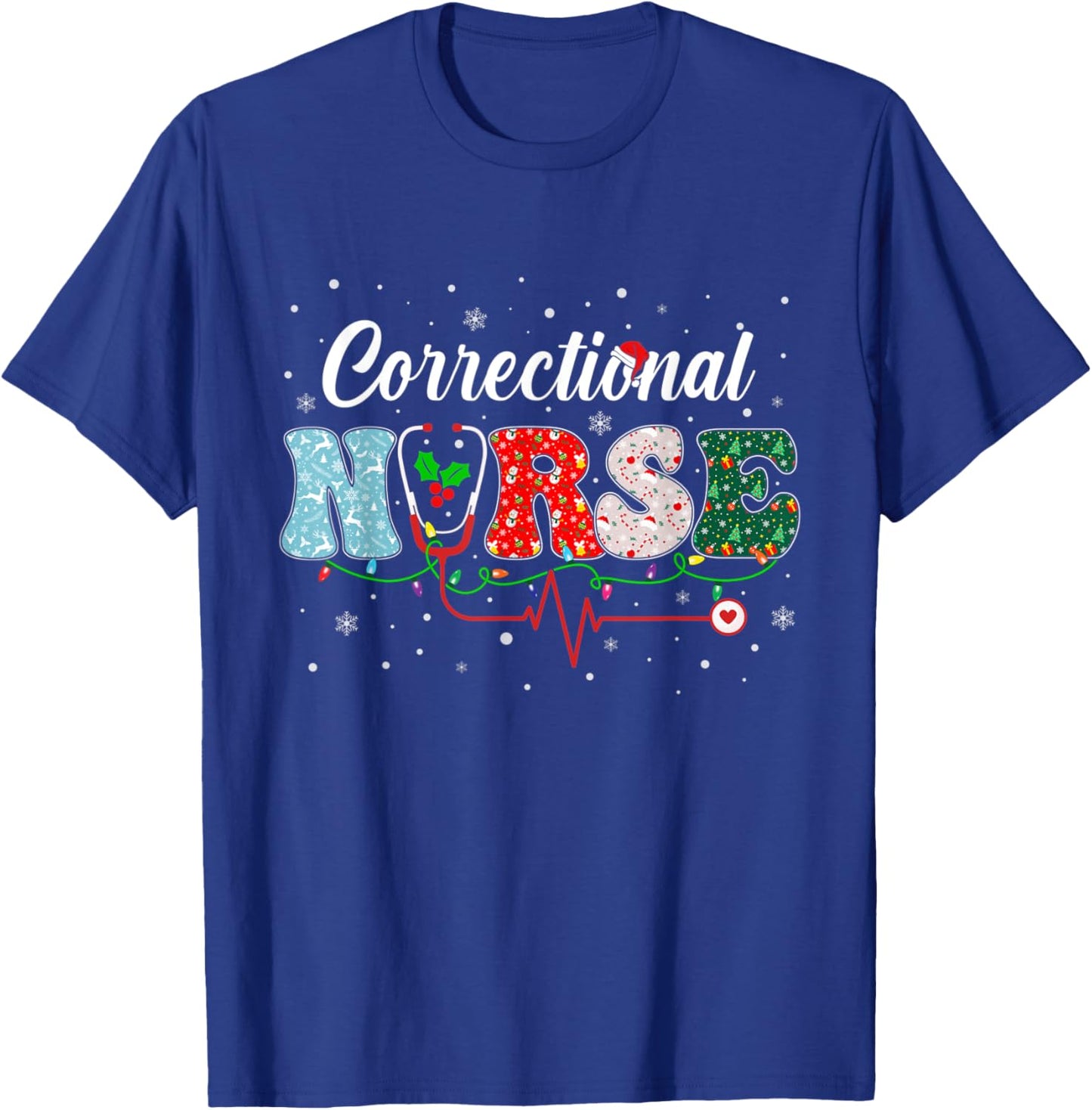 Correctional Nurse Xmas Santa Hat Nursing Christmas Pattern T-Shirt - T-Shirt | Royal