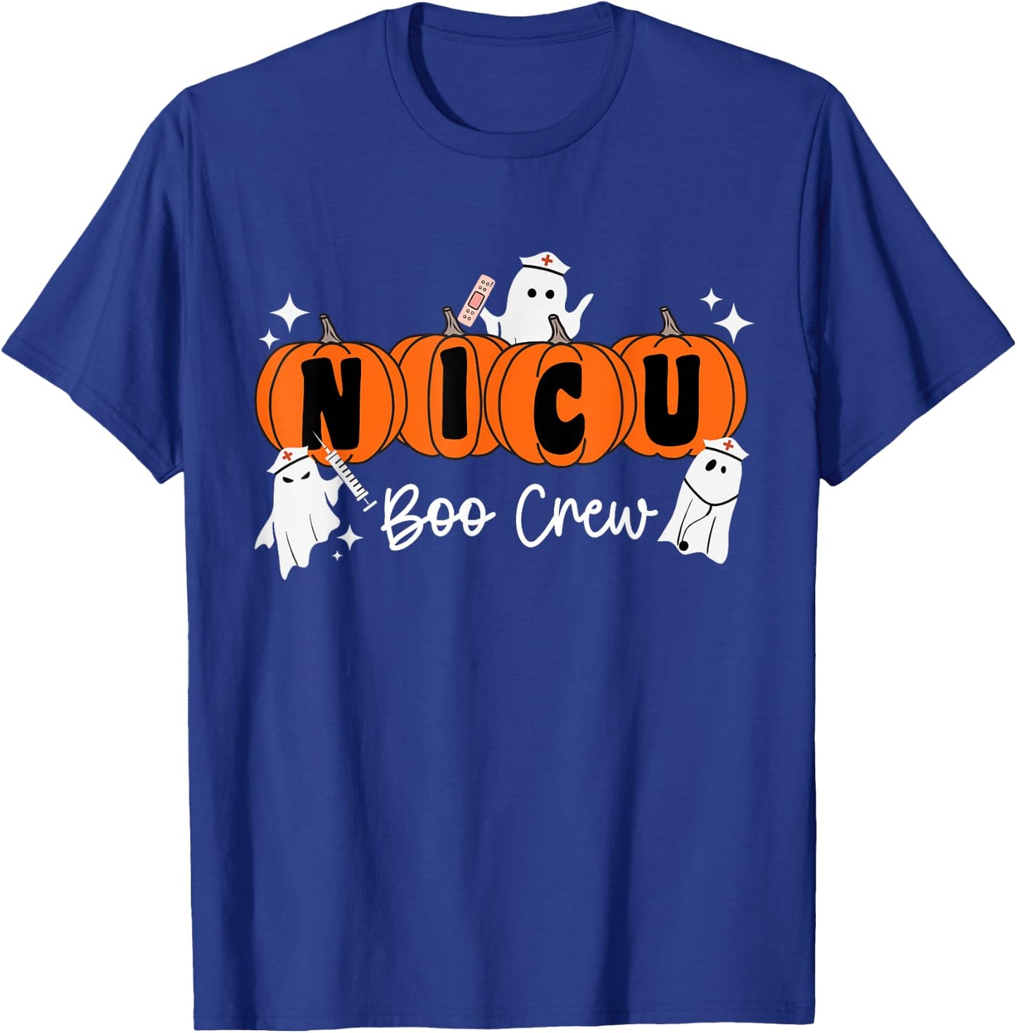 Nicu Boo Crew Ghost Pumpkin Costume NICU Nurse Halloween T-Shirt - T-Shirt | Royal