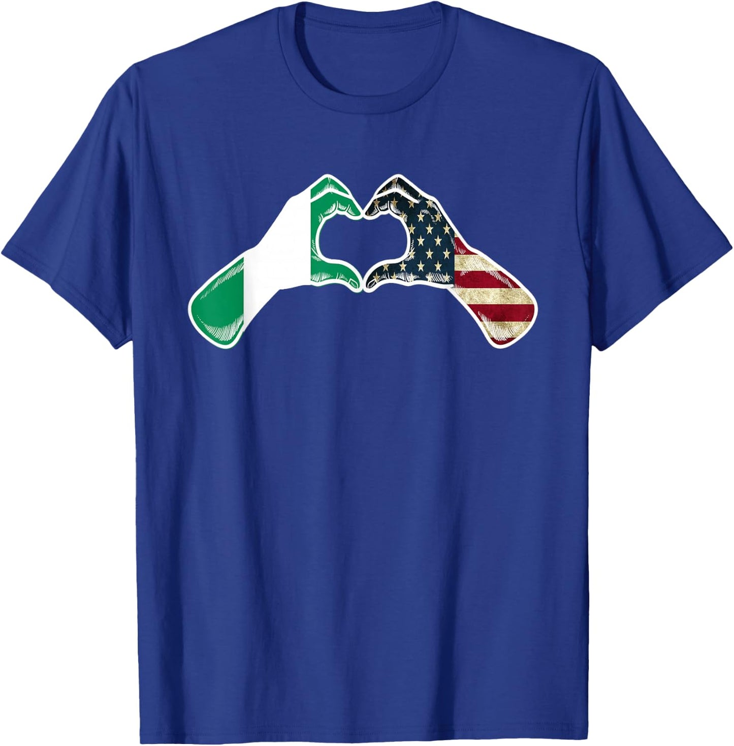 Nigeria American USA Flag - USA Nigerian Heart T-Shirt - T-Shirt | Royal