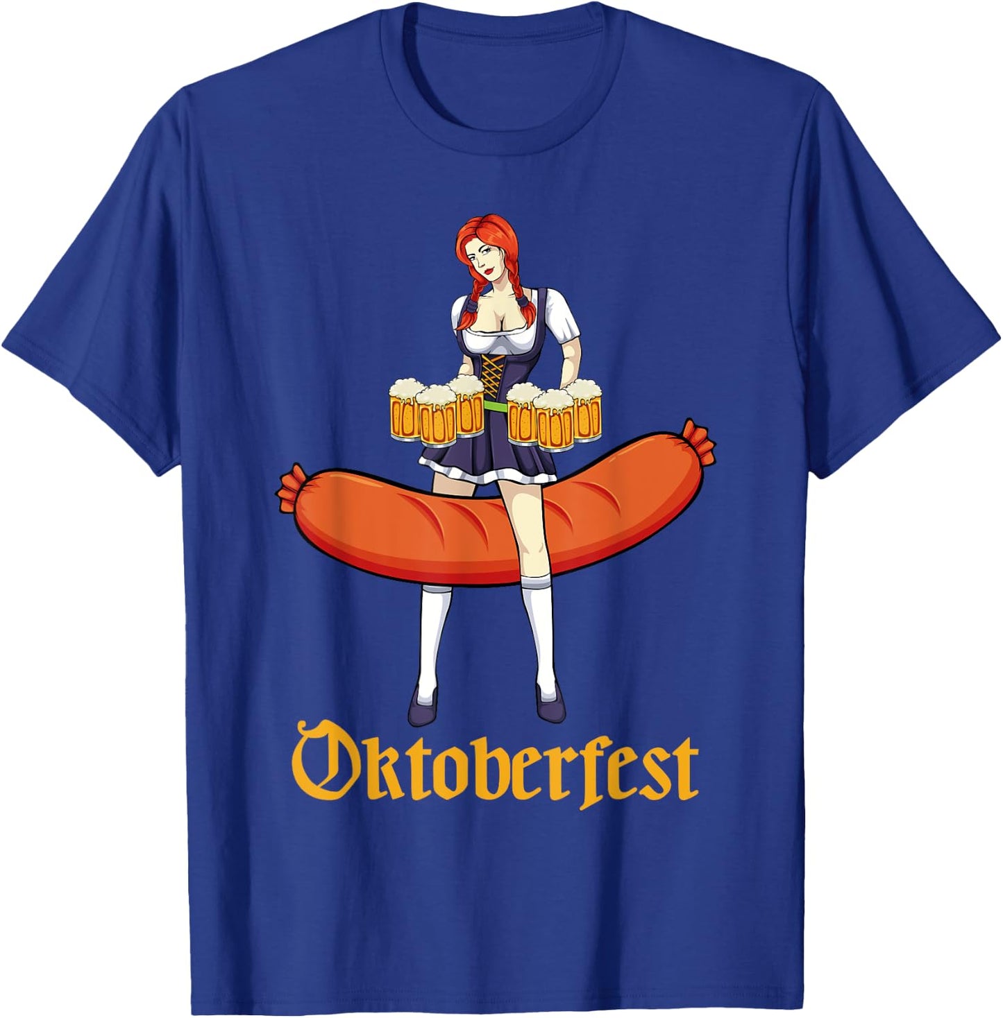 Barmaid Oktoberfest Cute German Woman Dirndl Bratwurst Beer T-Shirt - T-Shirt | Royal