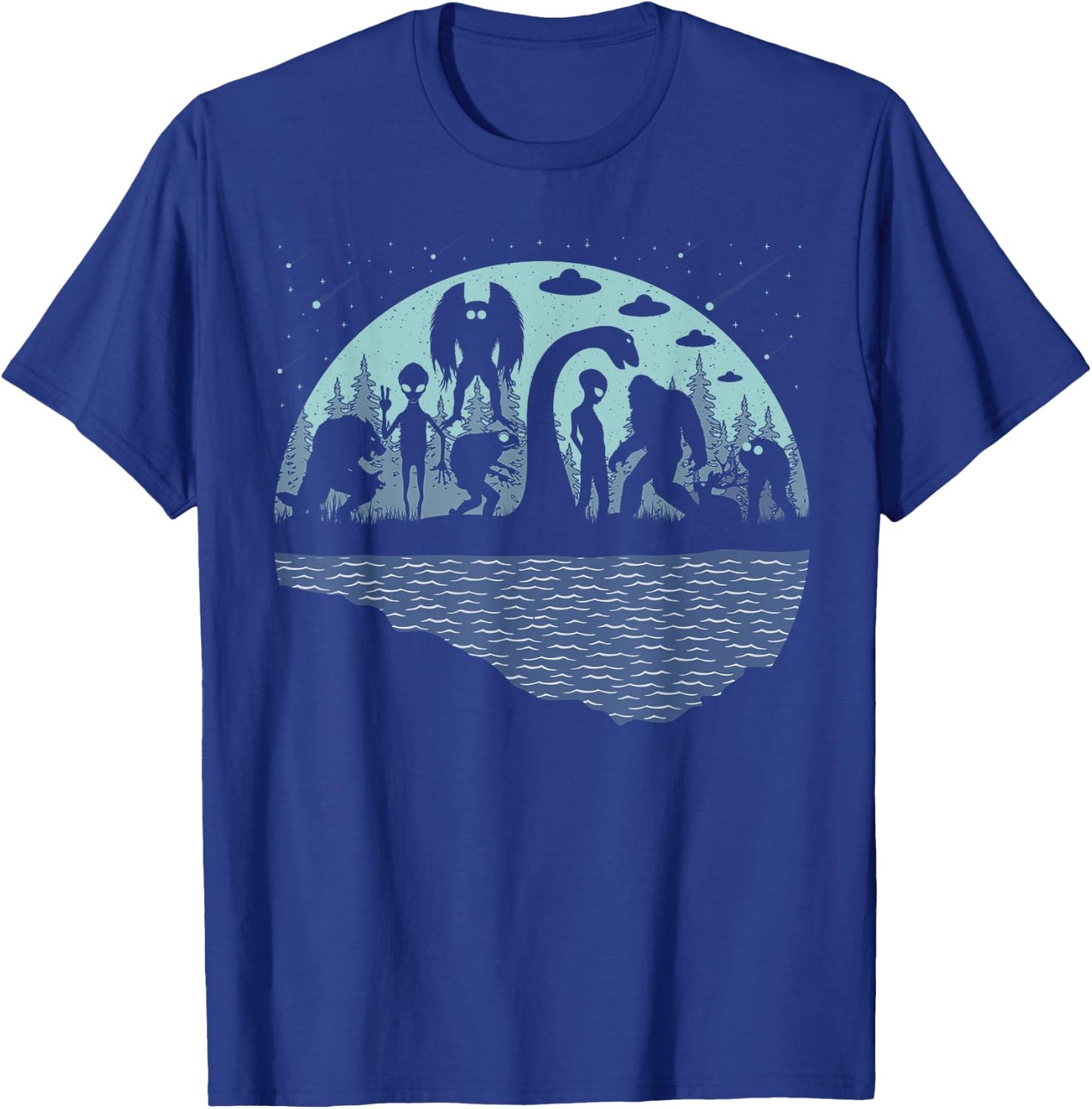 Bigfoot Loch Ness Monster Mothman And Aliens! Funny Cryptid T-Shirt - T-Shirt | Royal