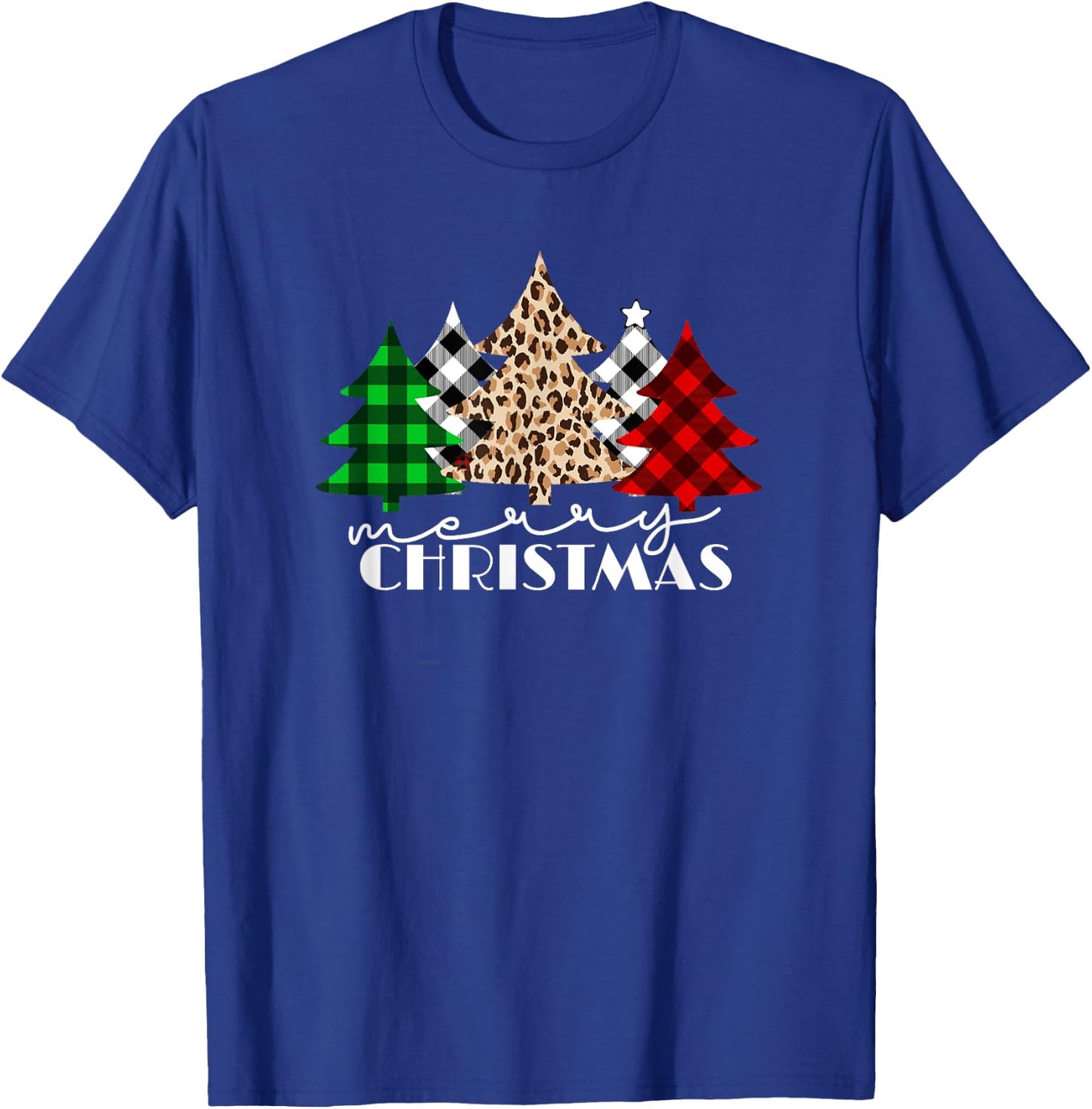 Funny Plaid Christmas Trees Women Men Girl Merry Christmas T-Shirt - T-Shirt | Royal