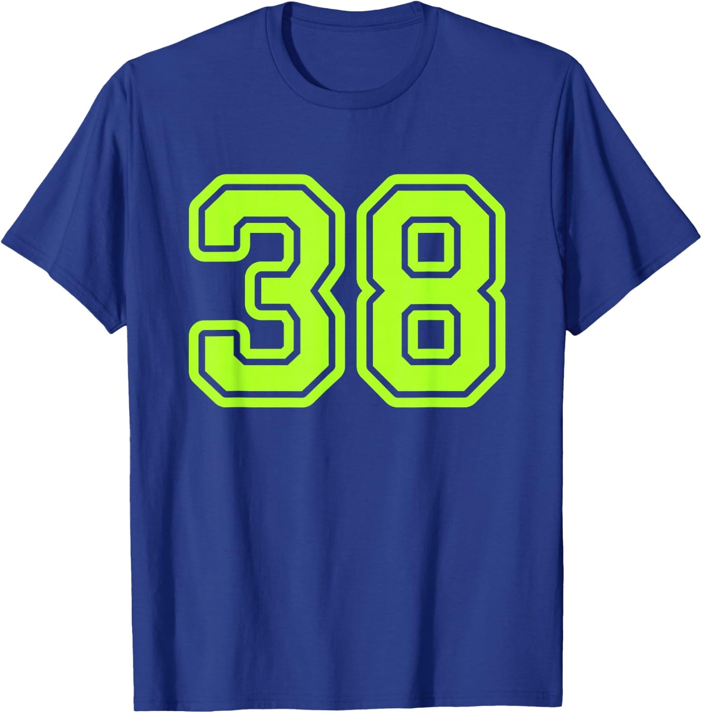 Green Yellow Sports Team Number 38 T-Shirt - T-Shirt | Royal