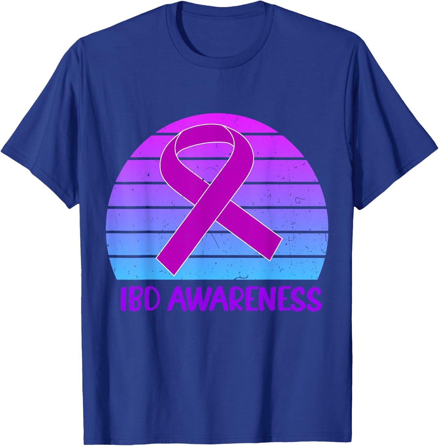 IBD Awareness Crohn's And Colitis Purple Vintage Ribbon T-Shirt - T-Shirt | Royal
