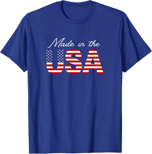 Made in the USA - Retro Patriotic American Flag USA Graphic Kids Men T-Shirt - T-Shirt | Royal
