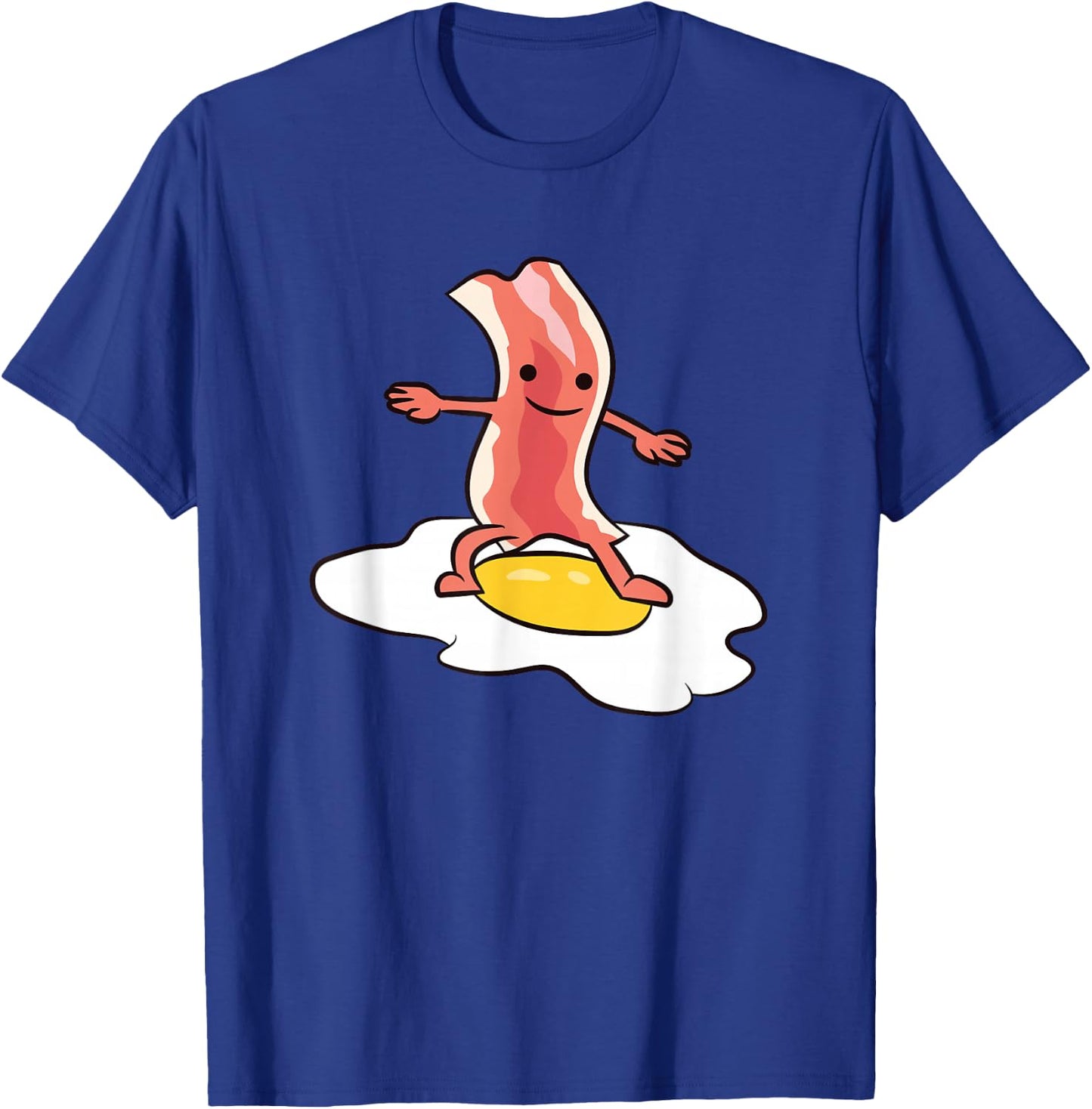 Kawaii Bacon Surfing On Fried Egg Breakfast Egg and Bacon T-Shirt - T-Shirt | Royal
