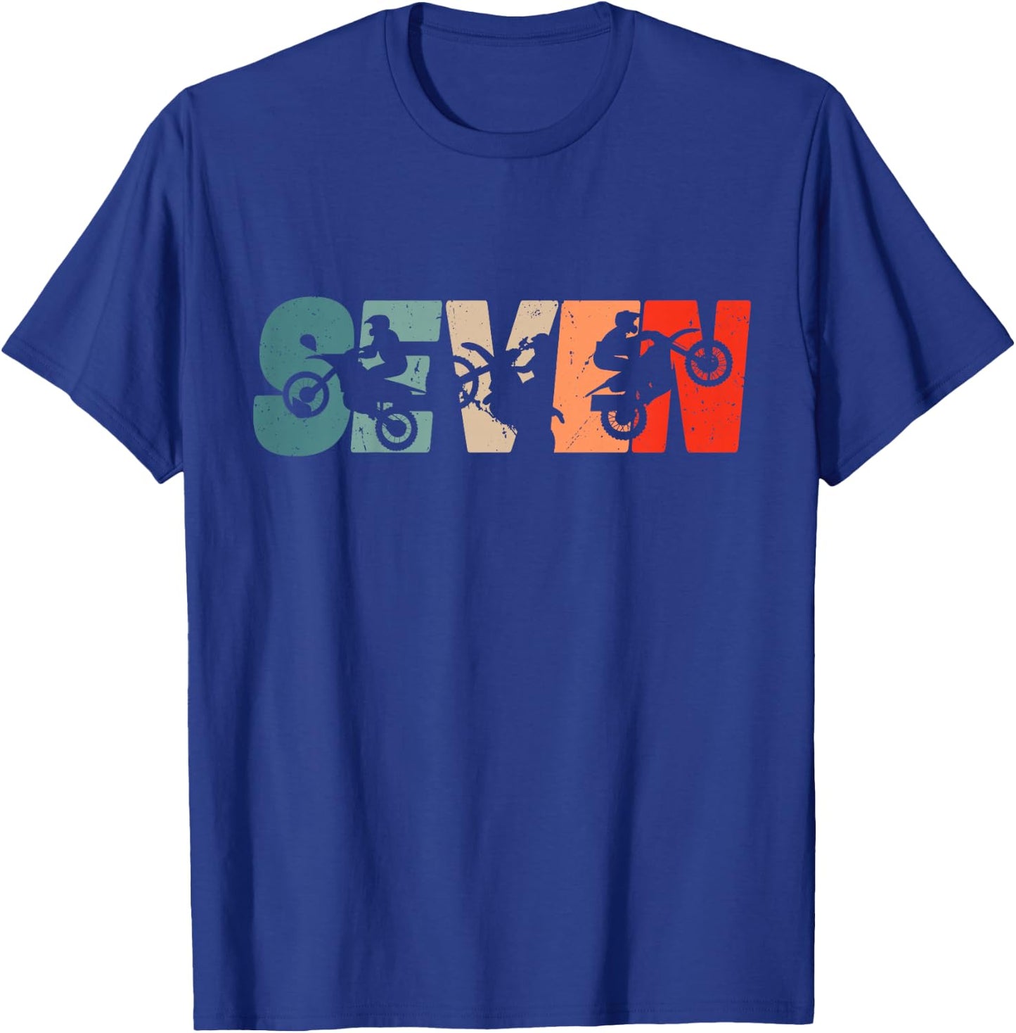7th Birthday Retro Motocross Dirt Bike 7 Years Boys Girl T-Shirt - T-Shirt | Royal