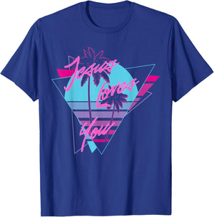Jesus Loves You 80's Vaporwave Aesthetic Christian T-Shirt - T-Shirt | Royal