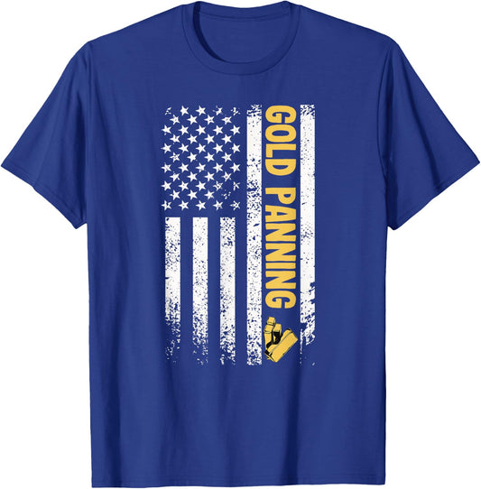 Gold panning usa flag gold miner prospecting gold digging T-Shirt - T-Shirt | Royal