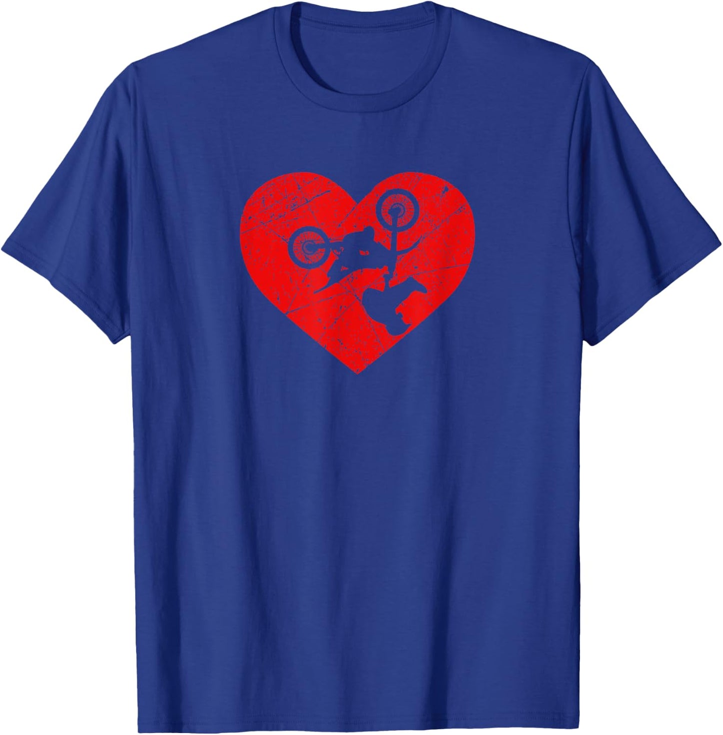 Vintage Dirt Bike Trick Heart Love Valentine's Day Motocross T-Shirt - T-Shirt | Royal