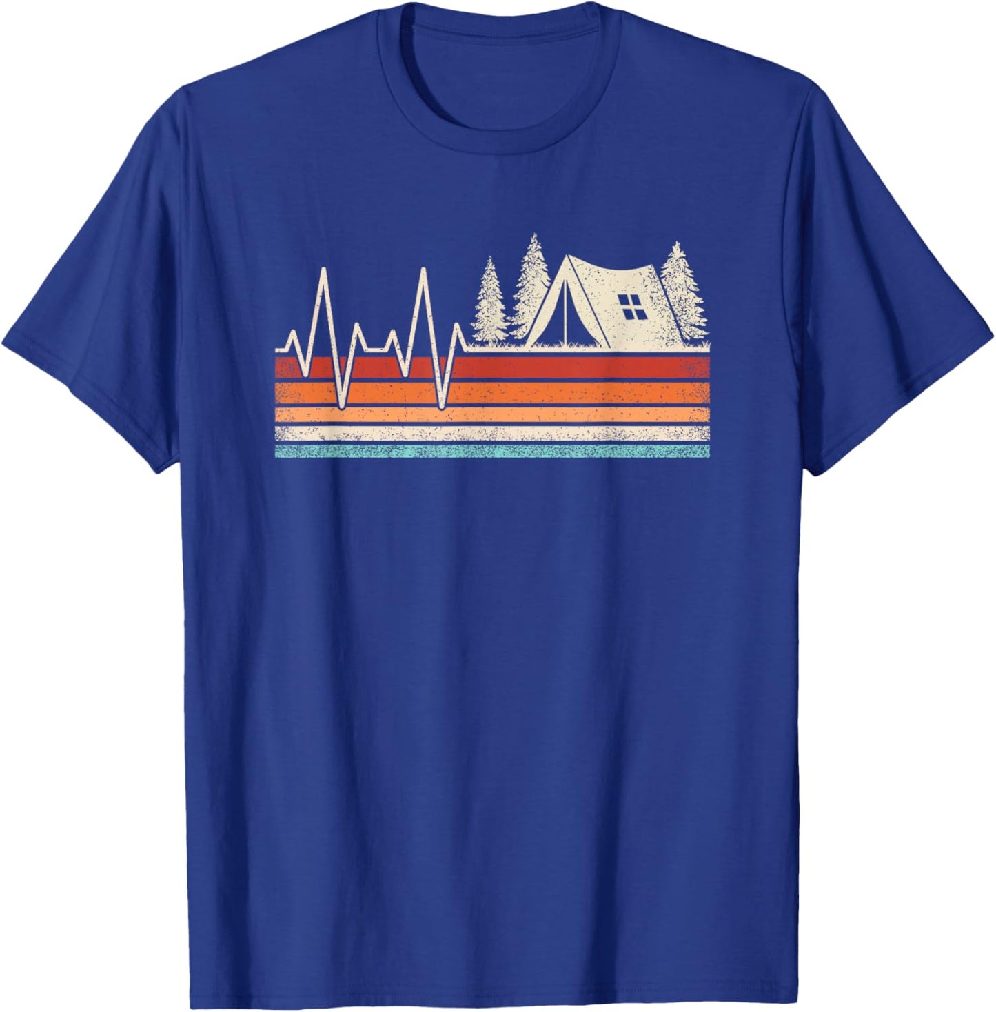 Retro Camping Heartbeat Outdoor Nature Camper Hiking Men T-Shirt - T-Shirt | Royal