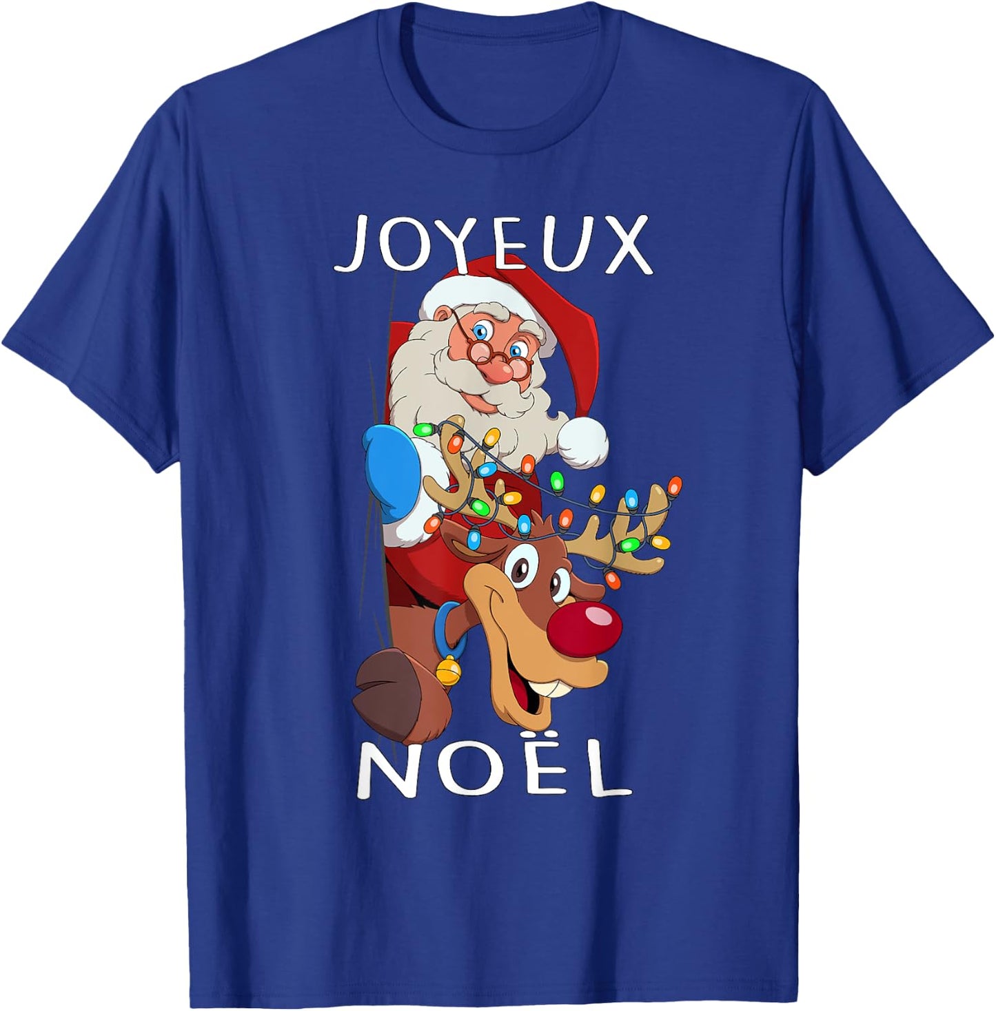 Santa Claus Reindeer Joyeux Noël Men Women Family T-Shirt - T-Shirt | Royal