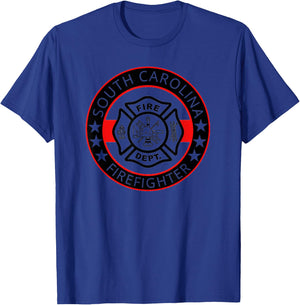 South Carolina Firefighter SC Fire Department Badge Red-Line T-Shirt - T-Shirt | Royal