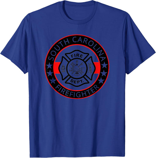 South Carolina Firefighter SC Fire Department Badge Red-Line T-Shirt - T-Shirt | Royal
