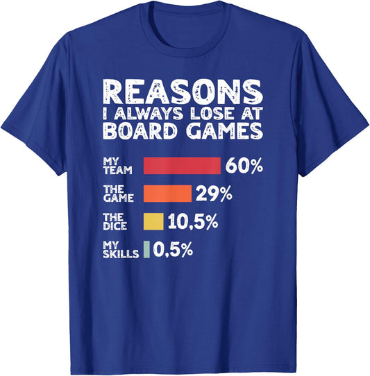 Reasons I Always Lose at Board Games Funny Game Night T-Shirt - T-Shirt | Royal