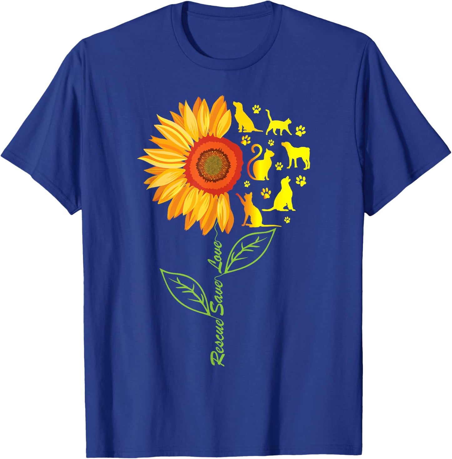 RESCUE SAVE LOVE PET Animal Shelter Sunflower Gift T Shirt T-Shirt - T-Shirt | Royal