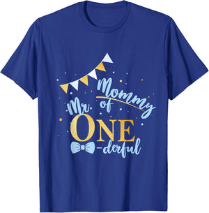 Mommy Of Mr One-derful Party Blue-Gold Mom Boy 1st Birthday T-Shirt - T-Shirt | Royal
