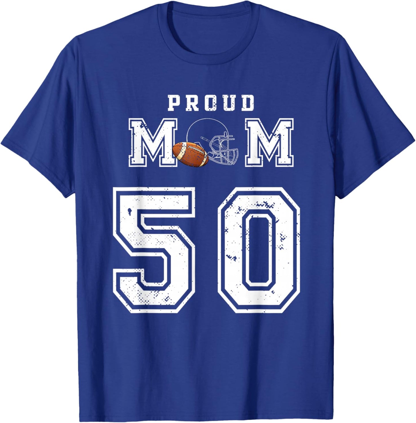 Custom Proud Football Mom Number 50 Personalized T-Shirt - T-Shirt | Royal
