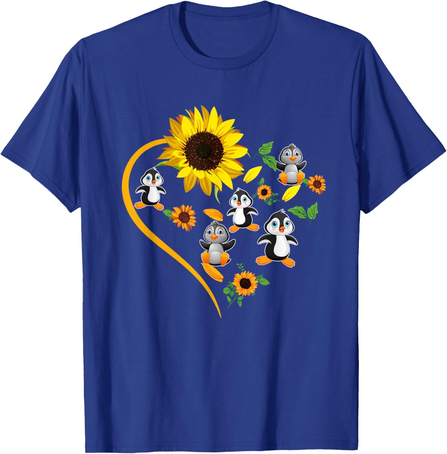 Sunflowers Penguins Cute Heart Shape Matching Bird Lover T-Shirt - T-Shirt | Royal