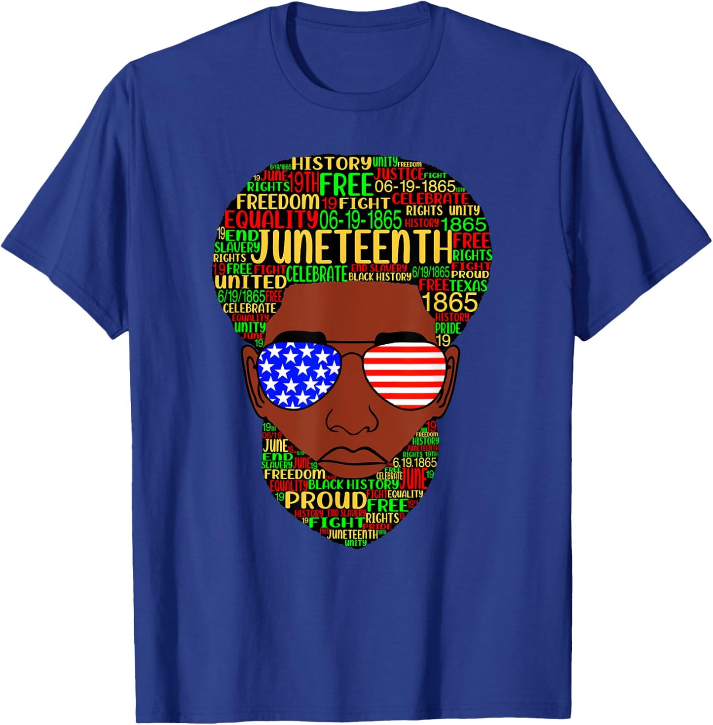 Juneteenth Natural Beard Afro Hair Word Art USA Sunglasses T-Shirt - T-Shirt | Royal