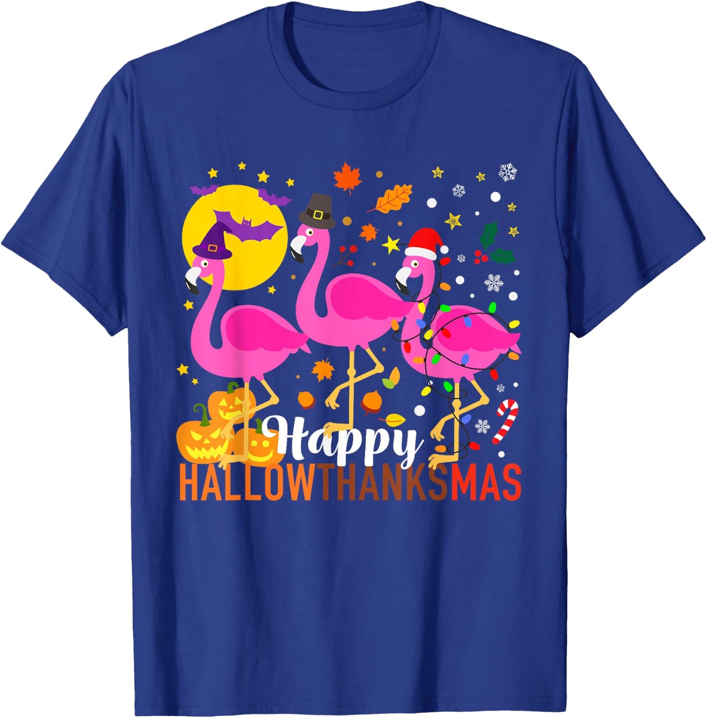 Halloween Thanksgiving Christmas Happy HallowThanksMas T-Shirt - T-Shirt | Royal