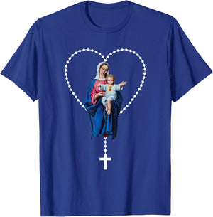 Holy Rosary Mama Mary Jesus T-Shirt - T-Shirt | Royal