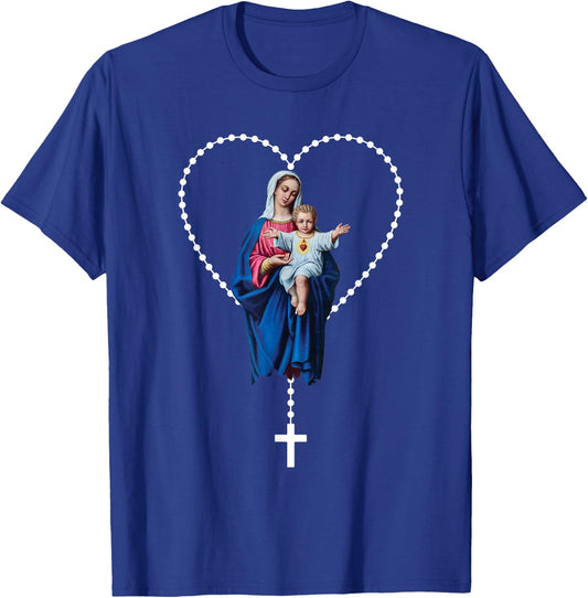 Holy Rosary Mama Mary Jesus T-Shirt - T-Shirt | Royal