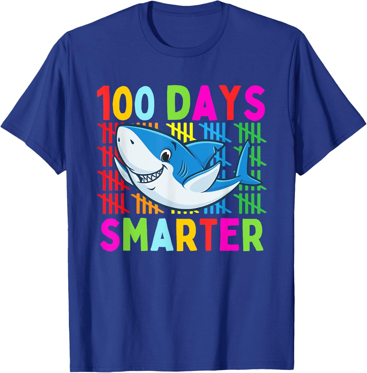 Cute Shark 100th Day Of School 100 Days Smarter Kids Boys T-Shirt - T-Shirt | Royal