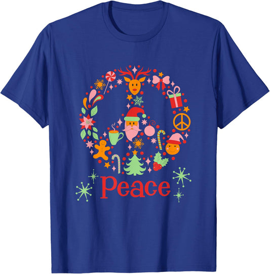 Christmas Peace Sign Retro Vintage Vibes MCM Cute Graphic T-Shirt - T-Shirt | Royal