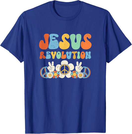 Jesus Revolution Faith Groovy Flower Peace Sign Christian T-Shirt - T-Shirt | Royal