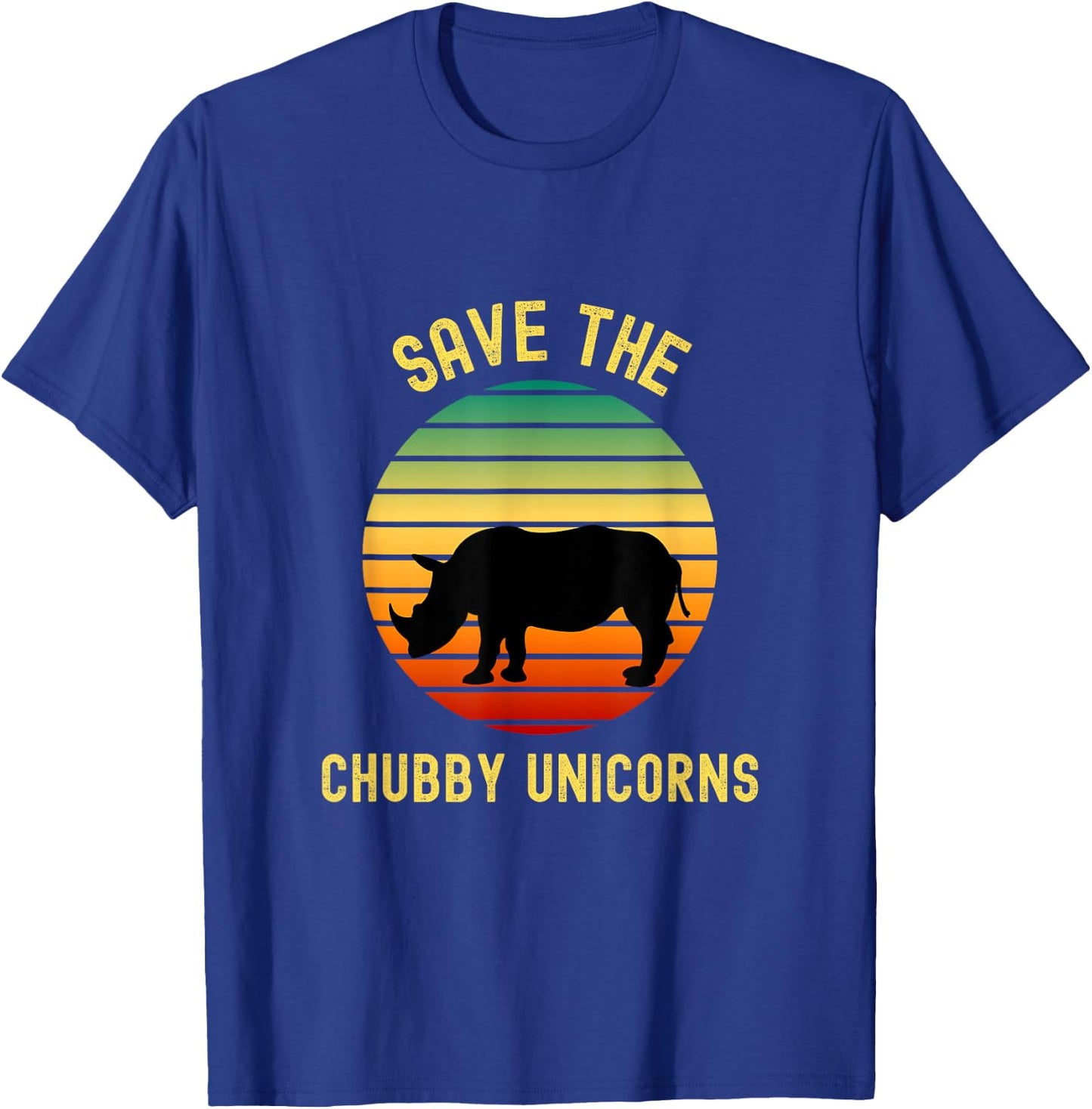 Save The Chubby Unicorns Rhino Humor Funny Retro Rhino Lover T-Shirt - T-Shirt | Royal