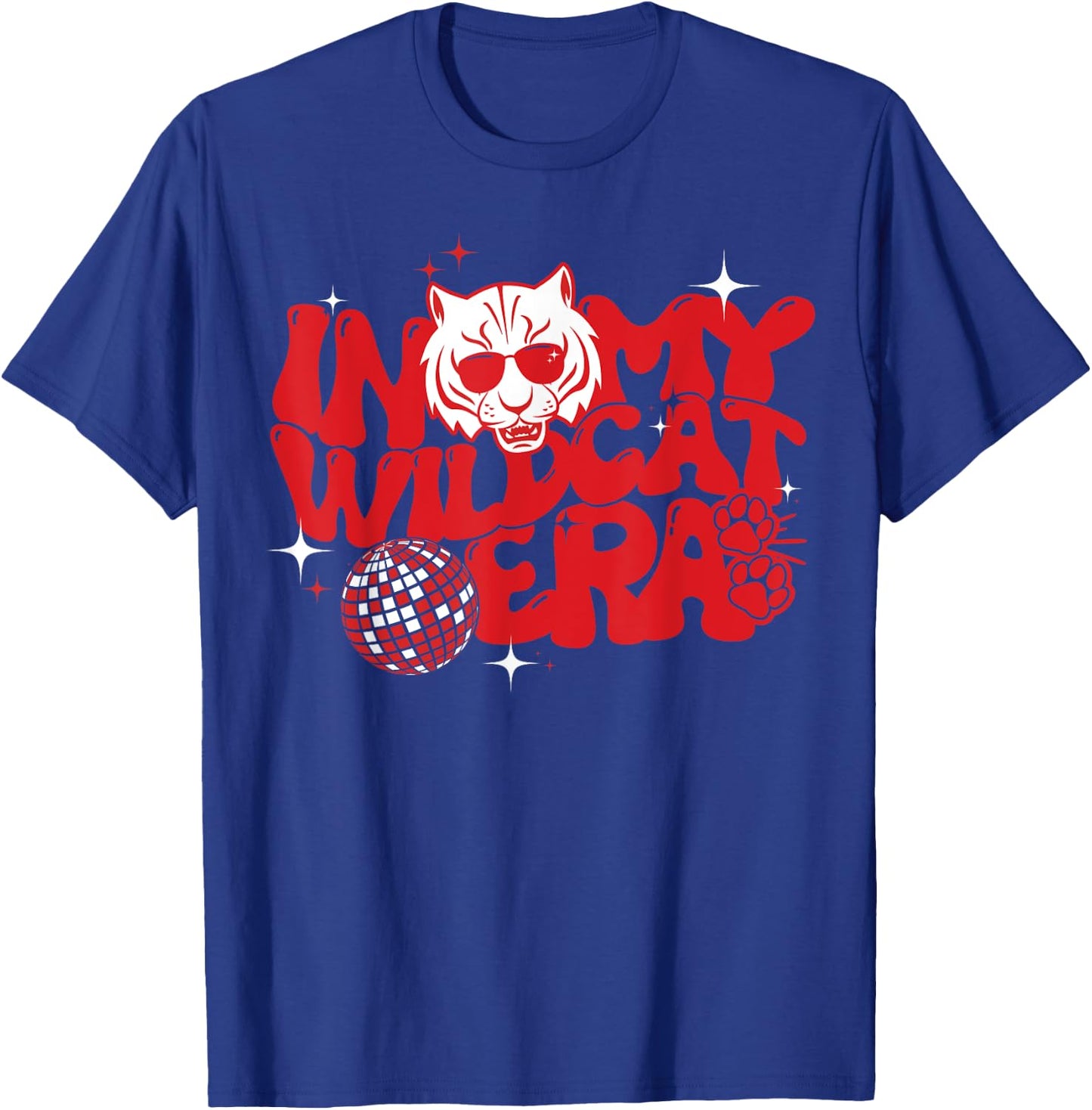 In My Wildcat Era Groovy School Spirit Wildcat Mascot Men Women Kids T-Shirt - T-Shirt | Royal