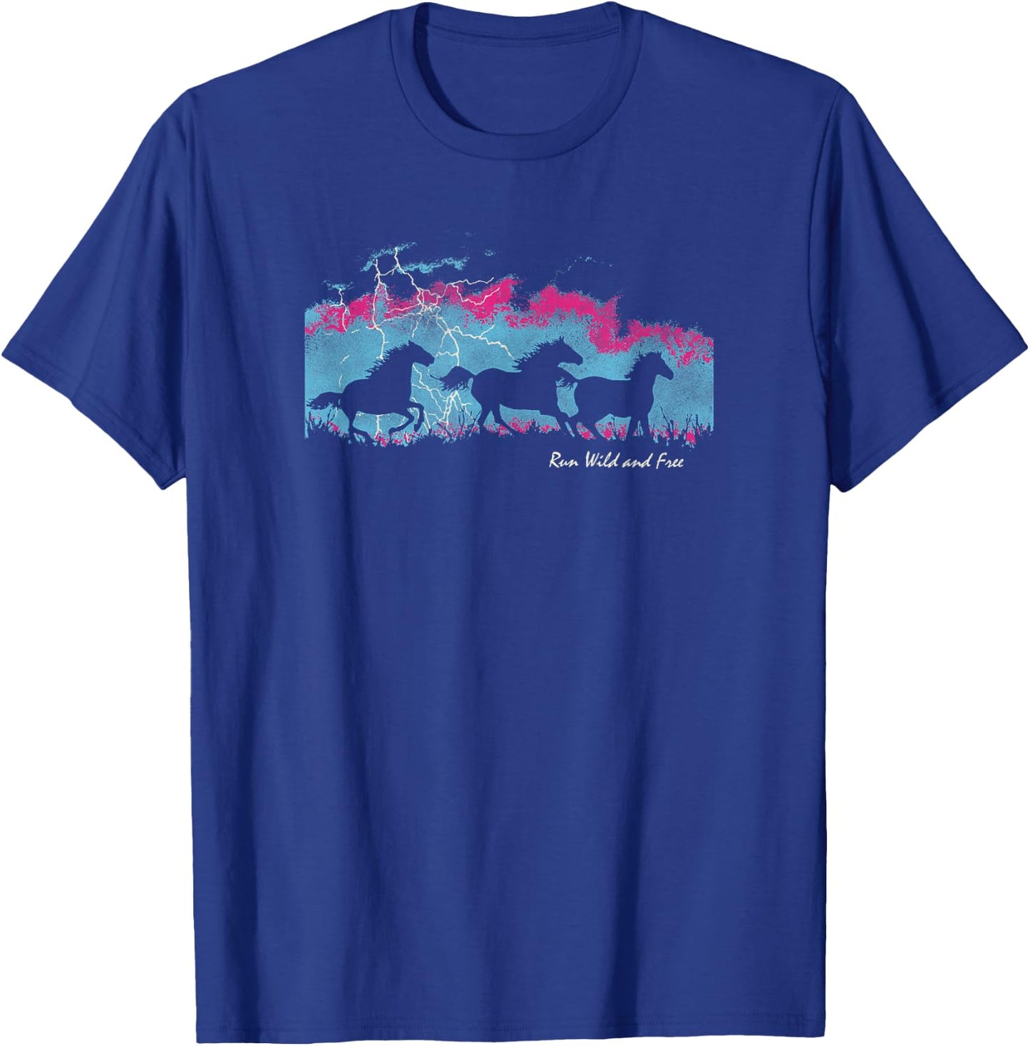 Run Wild And Free Running Horses Silhouettes Thunderstorm T-Shirt - T-Shirt | Royal