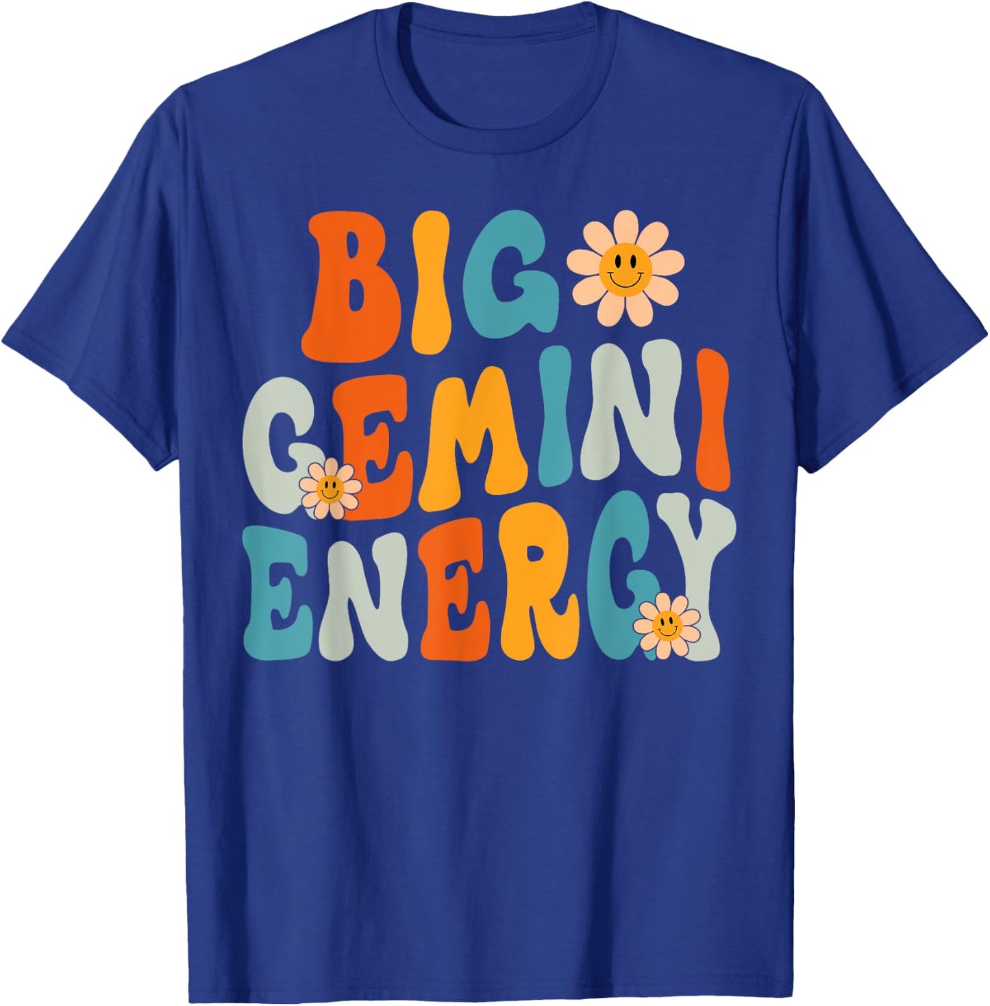 Gemini Big Energy Retro Smile Flower Zodiac Birthday Women T-Shirt - T-Shirt | Royal