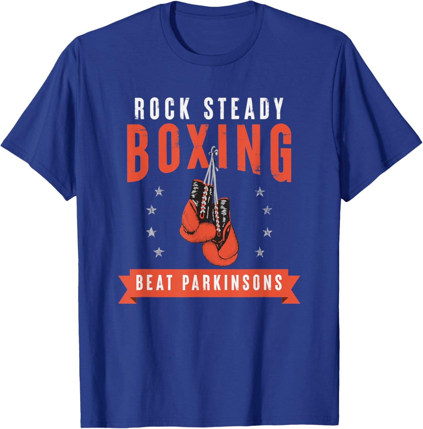 Rock Steady Boxing Beat Parkinson's Gloves and Stars T-Shirt - T-Shirt | Royal