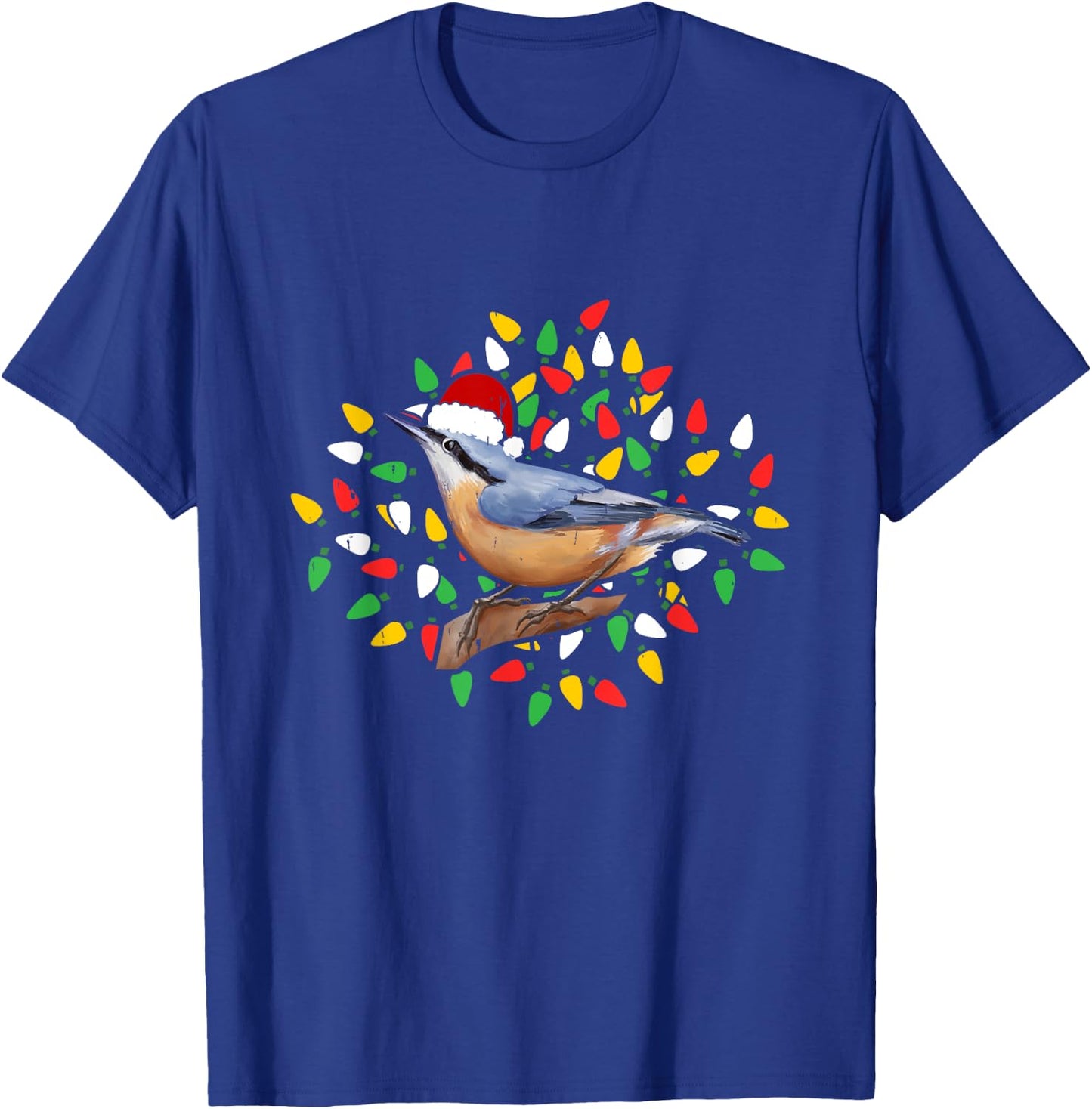 Holiday Xmas Lighting Santa Hat Red Breasted Nuthatch Bird T-Shirt - T-Shirt | Royal