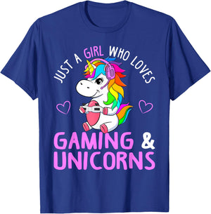 Just A Girl Who Loves Gaming and Unicorns Cute Gamer Gift T-Shirt - T-Shirt | Royal