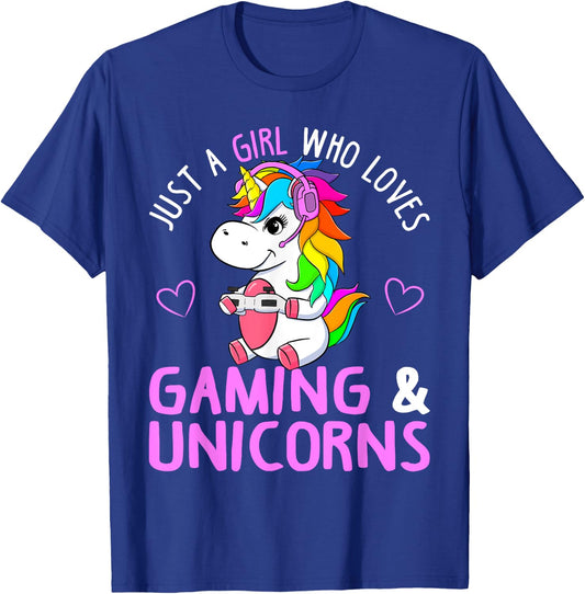 Just A Girl Who Loves Gaming and Unicorns Cute Gamer Gift T-Shirt - T-Shirt | Royal