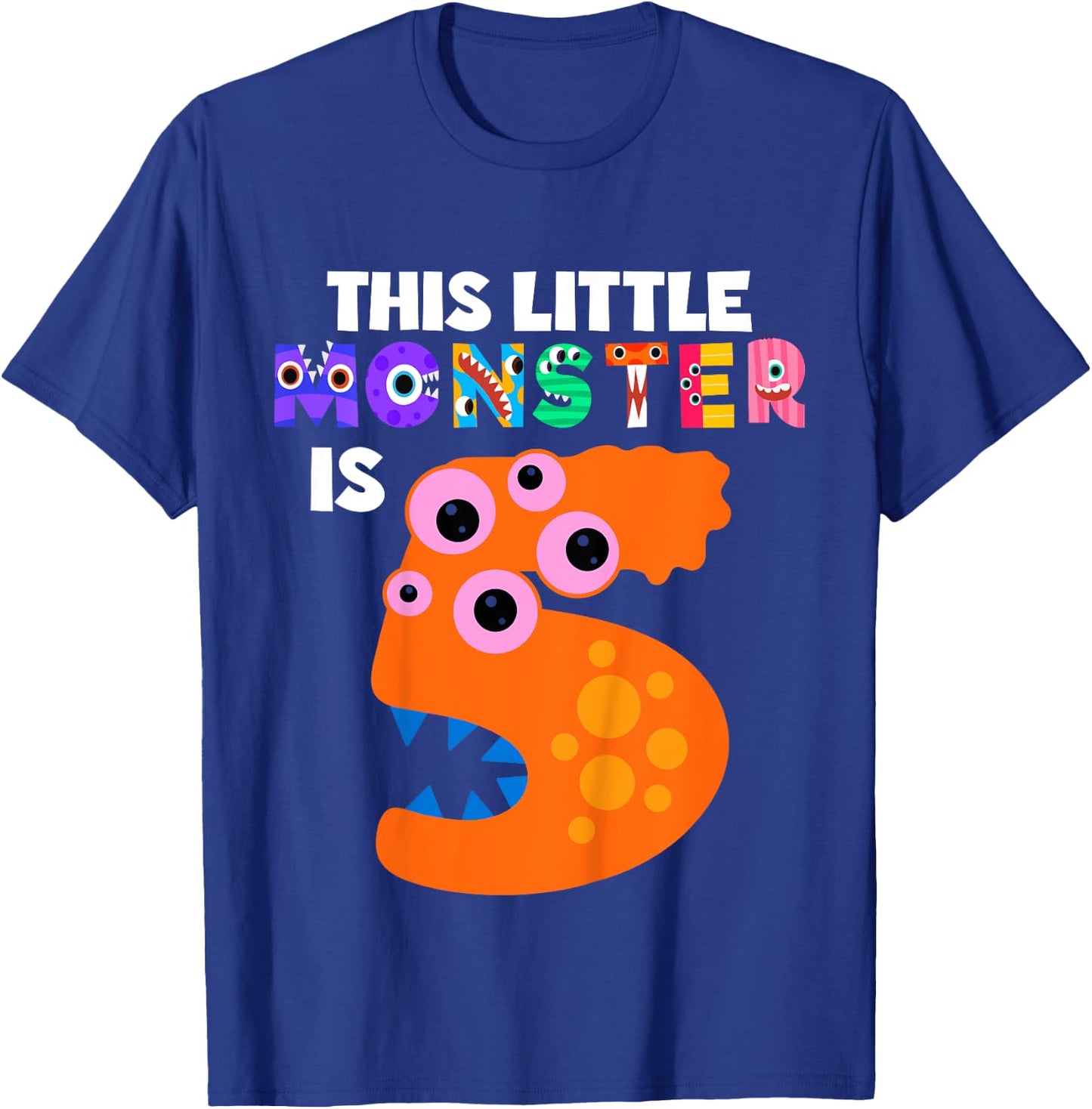 This Little Monster is 5 Five Years 5th Birthday Party Alien T-Shirt - T-Shirt | Royal