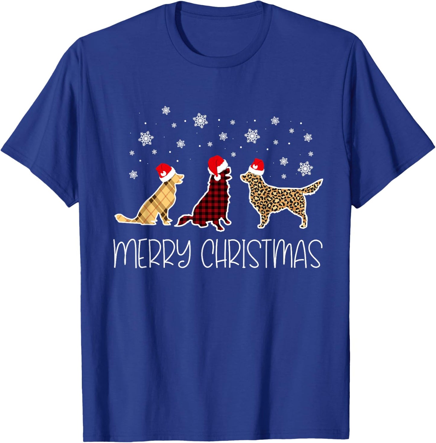 Golden Retriever Merry Christmas Plaid Leopard Dog X-Mas T-Shirt - T-Shirt | Royal