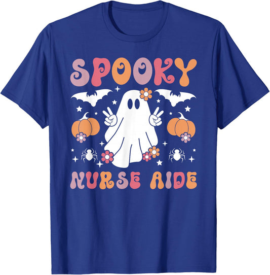 Spooky Nurse Aide Halloween Nursing Aides T-Shirt - T-Shirt | Royal