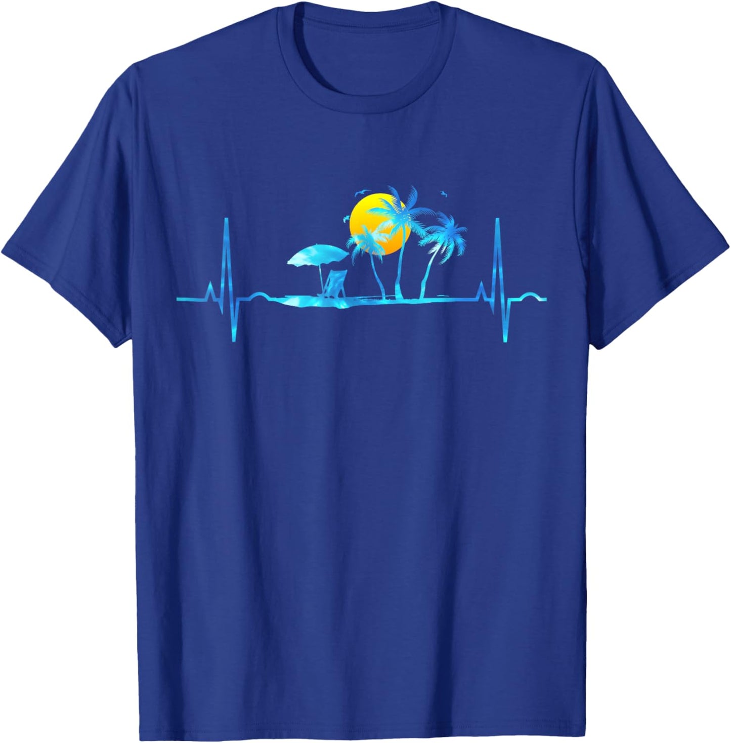 Heartbeat Palm Trees Tropical Beach Island Sunset Retro 70s Women Girls Kids T-Shirt - T-Shirt | Royal