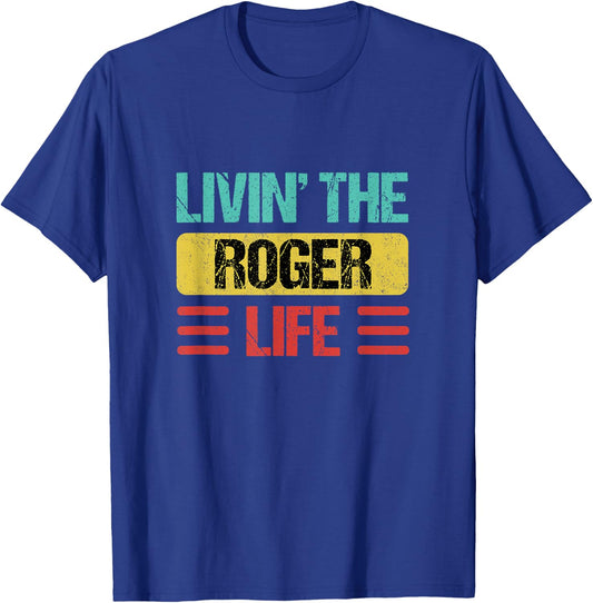 Roger Name Shirts & Gifts Men's Personalized Roger Name Black Small Modern Letter Print Collarless Short Sleeve Classic Fit Pull On 1 Count T-Shirt - T-Shirt | Royal
