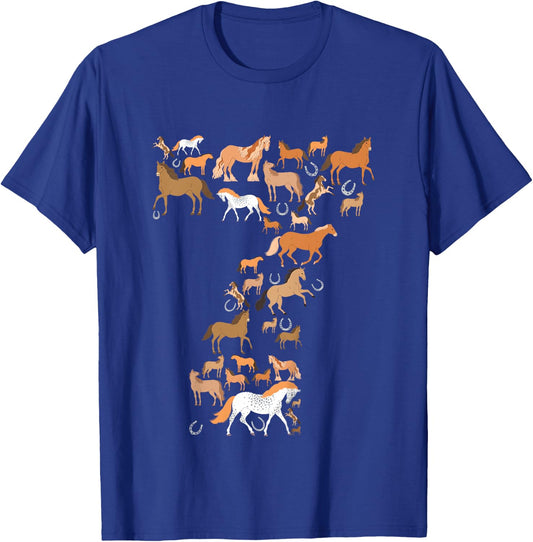 Little Girls 7 Years Old 7th Birthday Horse Graphic Cute T-Shirt - T-Shirt | Royal
