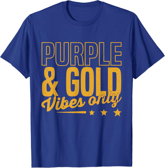 Purple And Gold Vibes Only Game Day For High School Football T-Shirt - T-Shirt | Royal