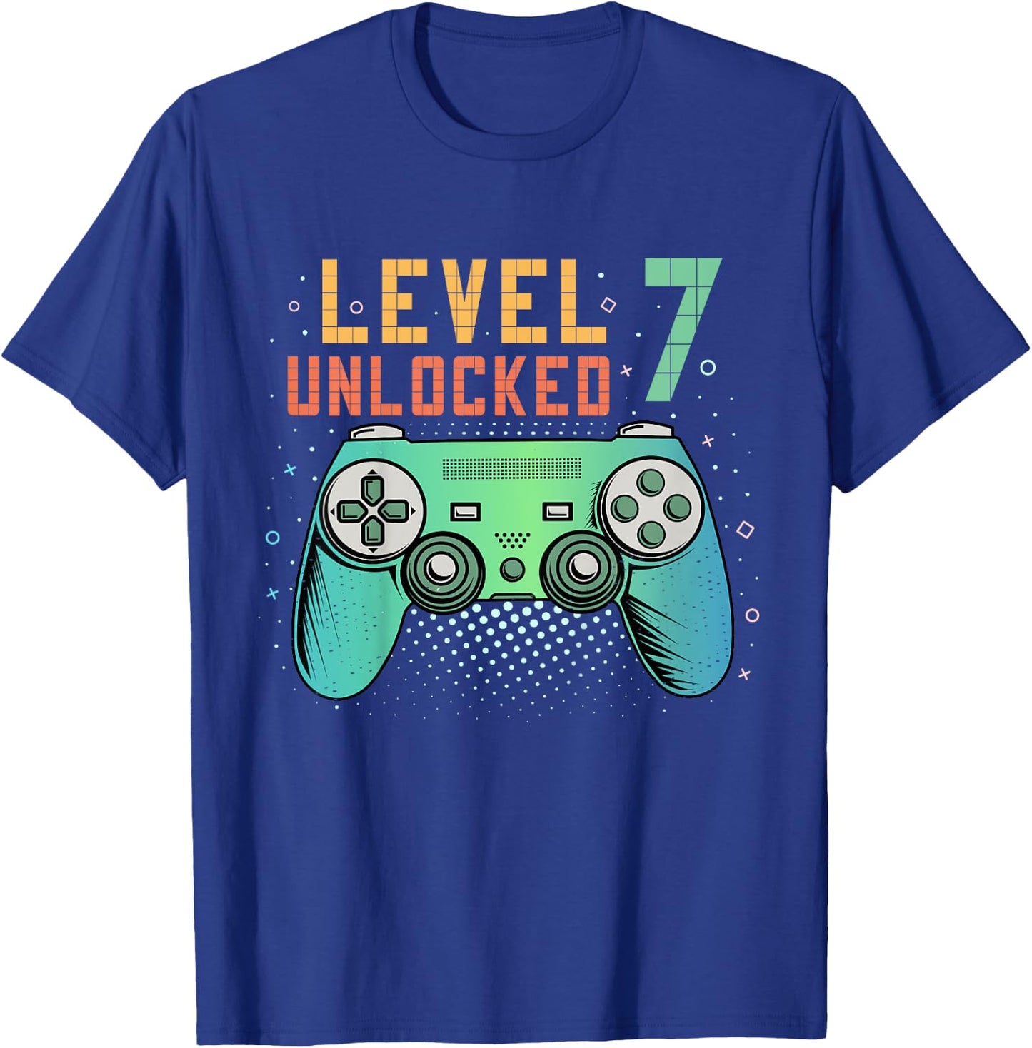 Kids Level 7 Unlocked 7th Birthday Gamer Gifts 7 Year Old Boys T-Shirt - T-Shirt | Royal