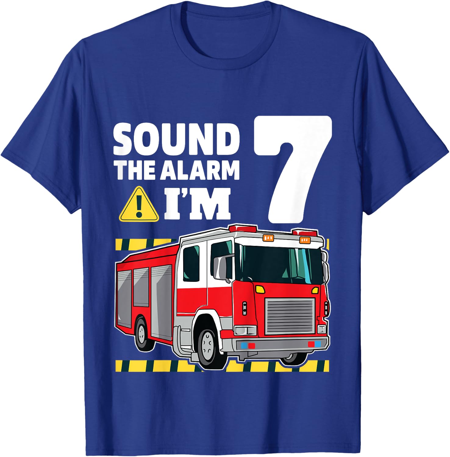 Kids 7th Birthday Boy Fire Truck 7 Seven Year Old Firefighter T-Shirt - T-Shirt | Royal