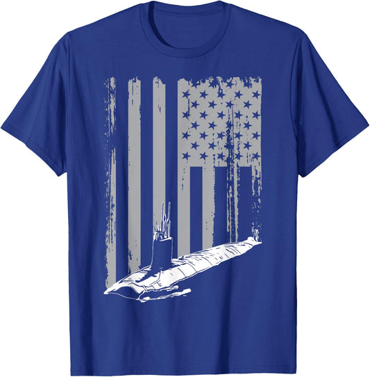Submariner American Flag Patriotic Submarine Veteran Grandpa T-Shirt - T-Shirt | Royal