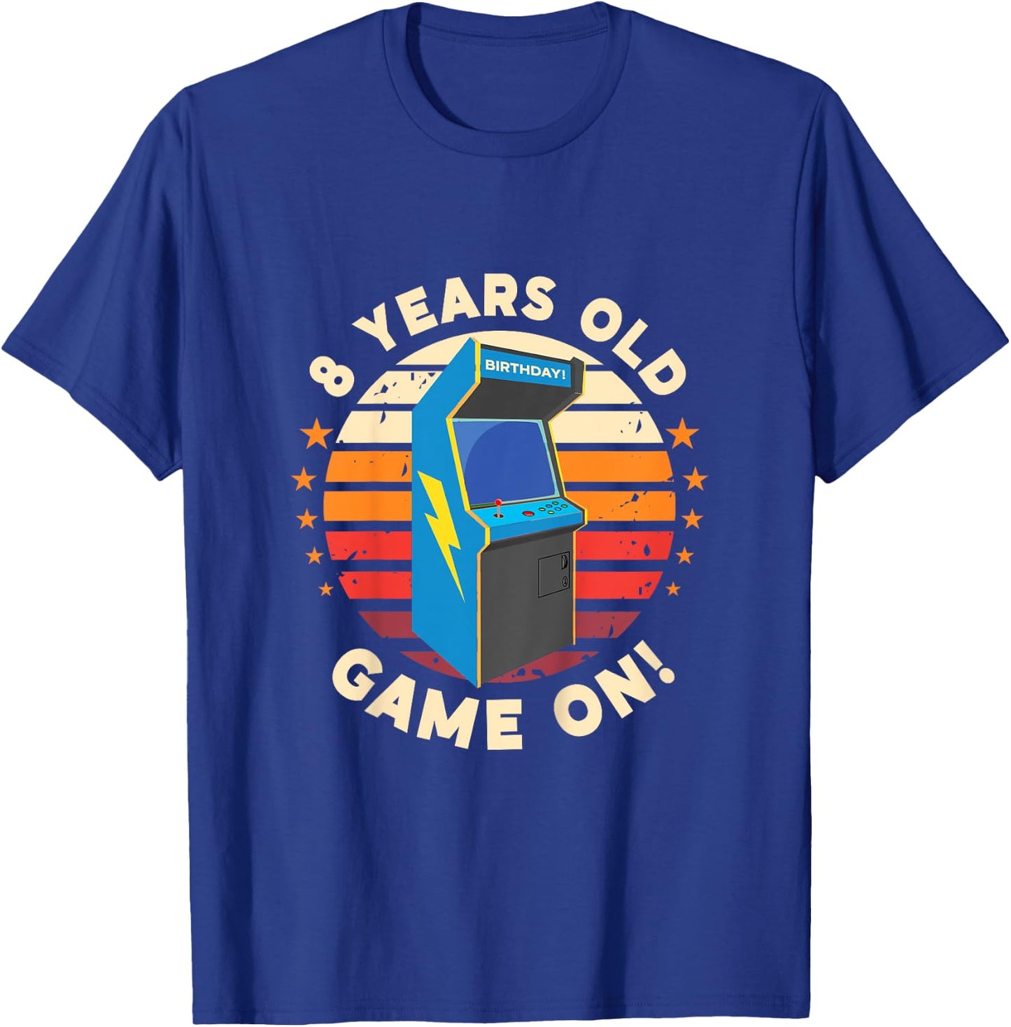 8 Year Old Birthday Wear Retro Arcade Game On Arcade Theme T-Shirt - T-Shirt | Royal