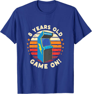 8 Year Old Birthday Wear Retro Arcade Game On Arcade Theme T-Shirt - T-Shirt | Royal